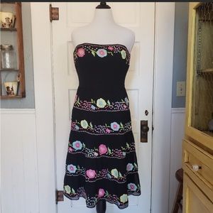 Nanette Lepore embroidered black strapless dress
